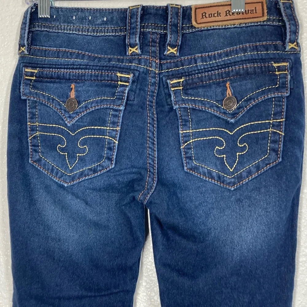 Rock Revival Jessica Skinny Jeans 28 Blue Denim strechy Low Rise Embroidered